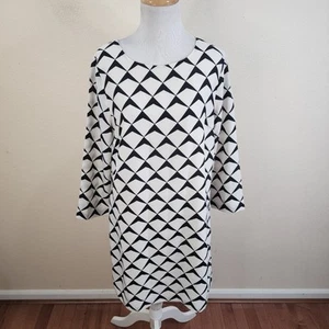 J Crew Women's Black White Geometric Pattern 3/4 Sleeve Shift Dress Size 6 - Picture 1 of 6