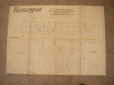 RCME Plans of the Honeypot a sports biplane model 32" wingspan - Image 1 of 2
