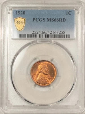1920 LINCOLN CENT - PCGS MS-66 RD, SUPERB RED! UNCOMMON QUALITY FOR COMMON DATE! - Image 1 of 3