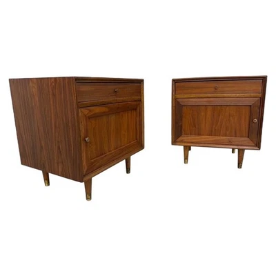 Mid-Century Modern Walnut Nightstands - Set of 2 - Image 1 of 4