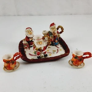 Miniature Christmas Resin Clay Tea Set Santa Clause Tray Saucers Cups Pitcher - Picture 1 of 20