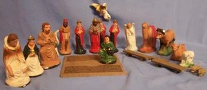 ANTIQUE 21 PIECE BETHLEHEM MANGER CERAMIC FIGURINE sm70 - Picture 1 of 1