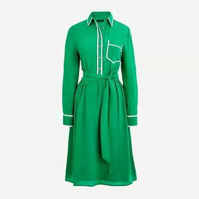 NWT J.Crew A-line Silk Shirtdress in Warm Clover Belted Fit & Flare Dress 12 - Image 1 of 4