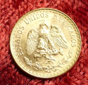 Mexico 90% Fine Gold 2-Peso, 1945 Mo Dos Peso Gold Coin, Snake & Eagle Rev - Picture 1 of 4