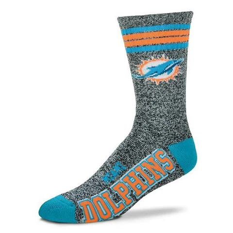 New! Miami Dolphins NFL Marbled 4 Stripe Deuce Large Crew Socks Fits 10-13 Cover