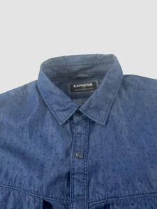 Express Herren Large Slim Fit Pearl Snap Blau Geometrisches Muster Langarm Hemd - Bild 1 von 10