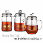 Practical Glass Tea Pot Convenient Coffee Cup with Stainless Steel Filter Lid