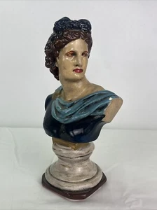 VTG Chalkware Ancient Greek Woman Female Wearing Bow Tabletop Bust 10" - Picture 1 of 10