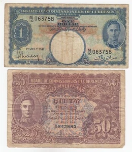 British Malaya, 50 Cents, 1 Dollar, Set of 2, Different Issue Rare Collection - Picture 1 of 2