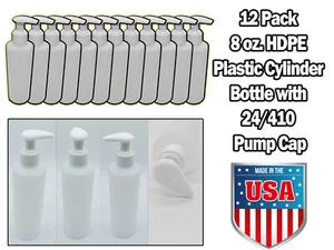 12 PIEZAS HDPE 8 oz. Cilindro de plástico botella natural con bomba 24/410 - Imagen 1 de 7