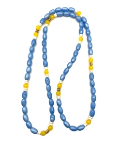 Vintage Avon Plastic Beaded Necklace Blue/White/Yellow-Gold 38” Costume Fashion - Picture 1 of 24