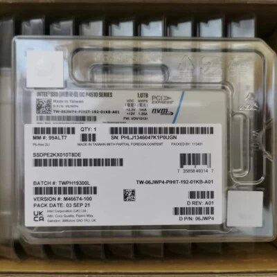 1TB SSD P4510 Intel U.2 2.5" SSDPE2KX010T8 SSDPE2KX010T8DE SSDPE2KX010T8L1 NVME - Image 1 of 4