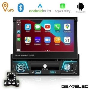 CarPlay GPS Android 1 DIN, WIFI, Bluetooth, Retractable + Rear View Camera - Picture 1 of 14