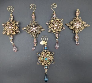 (5) KATHERINE'S COLLECTION ORNATE BEAD 6" DANGLE ORNAMENTS, PINKS & BLUES - Picture 1 of 14