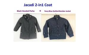 Girls Jacadi Black 2-in-1 Hooded Parka Coat with Interior Bomber Jacket Size 6 - Picture 1 of 12