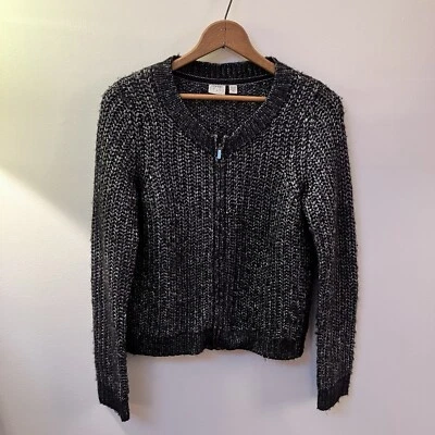 ESPRIT  Women's L zip-up metallic chunky knit cardigan Y2K 90s Fisherman Grunge - Image 1 of 4