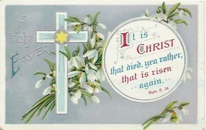 AK Heilige Ostern Es ist Christus der starb Kreuz Blumen Prägedruck Deutschland - Bild 1 von 2