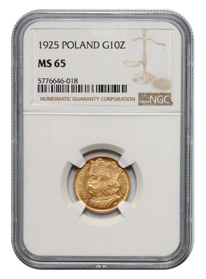 Polonia, 10 Złotych, 1925, Bolesław Chrobry, NGC MS 65 Foto 1 de 1