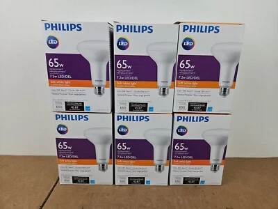 6 PC  Philips LED Dimmable 7.2W  65W Soft White 650 Brightness bulb BR30 457044 - Image 1 of 4