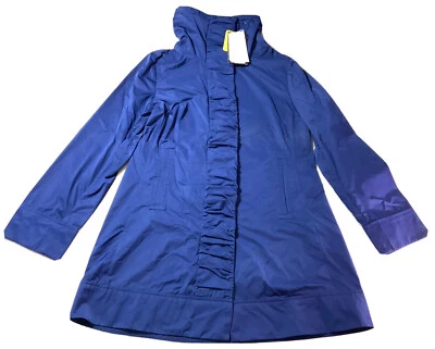 Mujeres Impermeable Pequeño BORQUESTA LLUVIOSA Azul Botones Ocultos y Cierre de Capucha Chaqueta Abrigo Foto 1 de 4