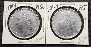 1956 & 1957 Italy 100 Lire Coins - Great Condition, Nice Detail - Foto 1 di 2