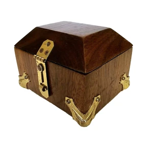 Vtg Handmade Wood Chest w/ Brass Hardware Latches Hinges Heavy Trinket 5" X 4" - Picture 1 of 7