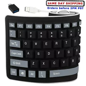 Foldable Silicone Keyboard USB Soft Waterproo Keyboard With Type-C Port Adapter - Picture 1 of 1