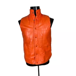Vintage 80’s Pleather Insulated Orange Blaze Hunting Shooting Vest Safesport Mfg - Picture 1 of 7