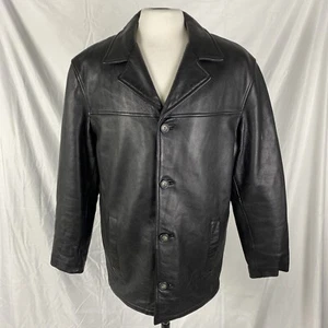 Mens London Fog Black Genuine Leather Long Lined Insulated Jacket Medium Winter - Picture 1 of 6