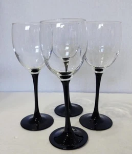 Luminarc Unmarked Black Stem Clear Bowl Wine Glasses Set of Four (4) - Picture 1 of 4