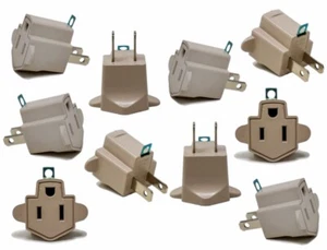 10 Pack 3 to 2 prong AC Polarized Grounding Power Plug Adapter ETL RATED BEIGE - Picture 1 of 7