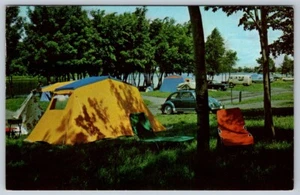 Tent Camping, VW Volkswagen Bug & Van, Somewhere Canada, Vintage 1971 Postcard 1 - Picture 1 of 2