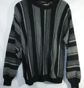 Vintage Sweater 1990's Long Sleeve Knit Jumper Striped Textured Cotton Chunky - Picture 1 of 9
