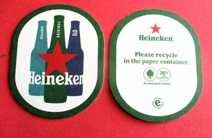 Heineken Silver Original & 0.0 Please Recycle Oval Beer Coaster / Beer Mat - Picture 1 of 3