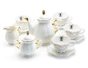 Grace Teaware Spider Web White Gold Scallop 11-Piece Tea Set - Picture 1 of 4