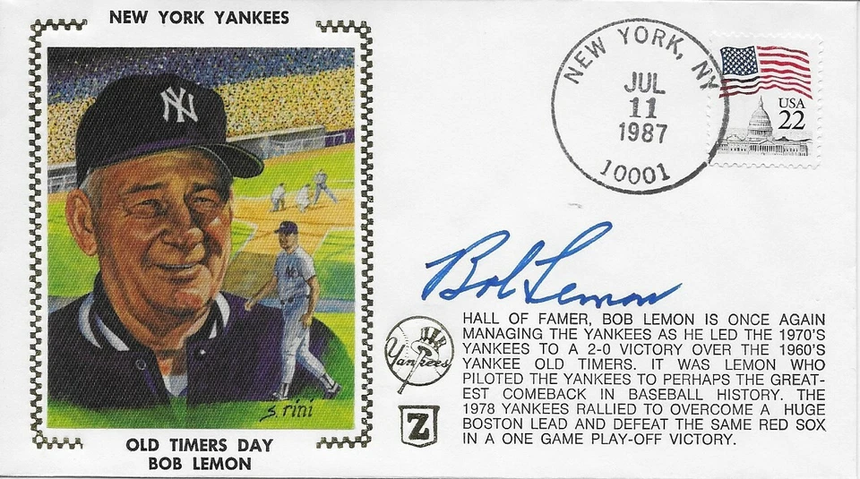 Bob Lemon autographed "Old Timers Day" Cachet   - Image 1 of 1