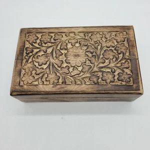 Daisy Hand Carved Wooden Jewelry / Trinket / Sage / Stones Box - Large - NEW - Picture 1 of 8