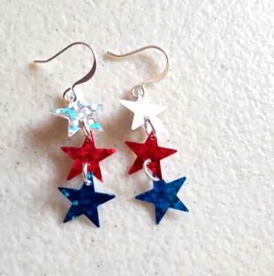 Pendientes colgantes confeti estrella brillante rojo, blanco y azul Foto 1 de 4