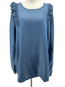 Downeast Women's Denim Chambray Ruffle Shoulder Blouse Size XL NEW - Picture 1 of 6