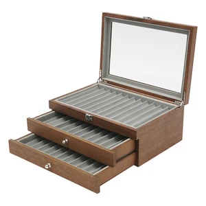 Walnut Wood Fountain Pen Display Case Holder Pen Display Box Storage Pen 34Slots - Picture 1 of 24