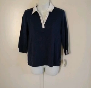 Karen Scott Women's 3/4 Sleeve V-neck Blue Shirt  PM - Picture 1 of 12