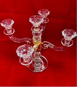5 Armig Kristall Kerzenhalter Kerzenhalter 5 Armig Gold und Silber Farbe - Bild 1 von 6
