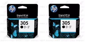 2x HP 305 Black Ink Cartridges For DeskJet 2723 2724 4110e 4120e 4122e 4130e - Picture 1 of 4