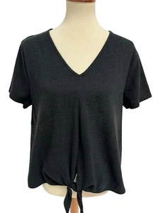 J. Crew Women's Short Sleeve Black V-Neck Front Tie Blouse Size XL - Picture 1 of 8