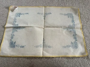 Vintage Stamped Linen Table Topper Tray cloth To Embroider Bound Edge - Picture 1 of 4
