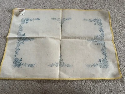 Vintage Stamped Linen Table Topper Tray cloth To Embroider Bound Edge - Image 1 of 4