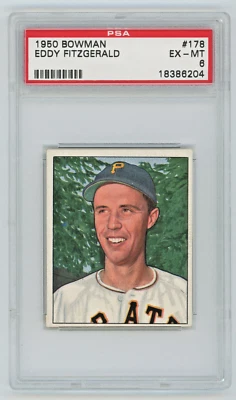 Tarjeta de pelota vintage 1950 Bowman 178 Eddy Fitzgerald Pittsburgh Pirates PSA 6 ⚾ Foto 1 de 4