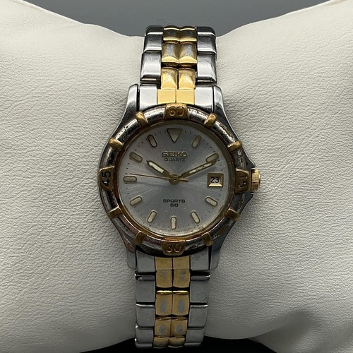 Seiko Watch Women 25mm Purple Dial Two Tone Date Round 7n82-0DR0