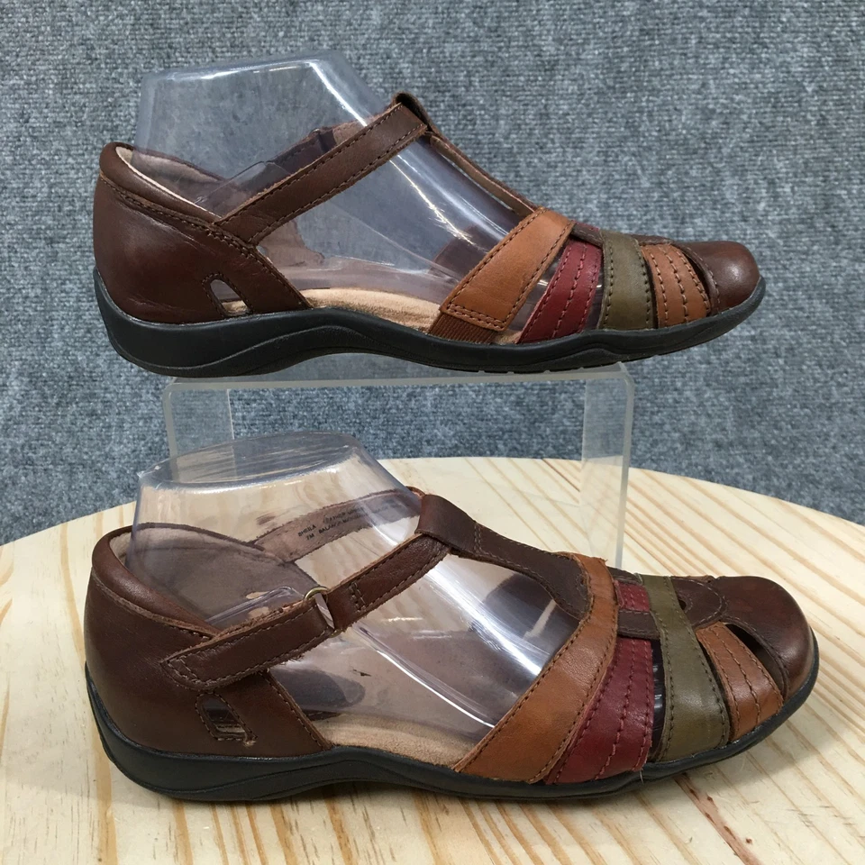 Earth Origins Sandals Womens 7 M Sheila T-Strap Flats Brown Multicolor Leather - image 1 of 4