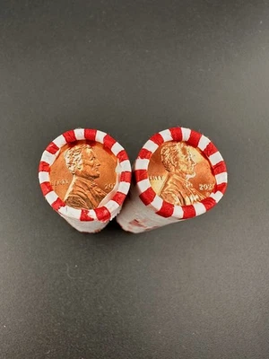2025 P & D LINCOLN CENT PENNY ROLLS  - 2 Unopened Original Bank Wrap Rolls  - Image 1 of 3